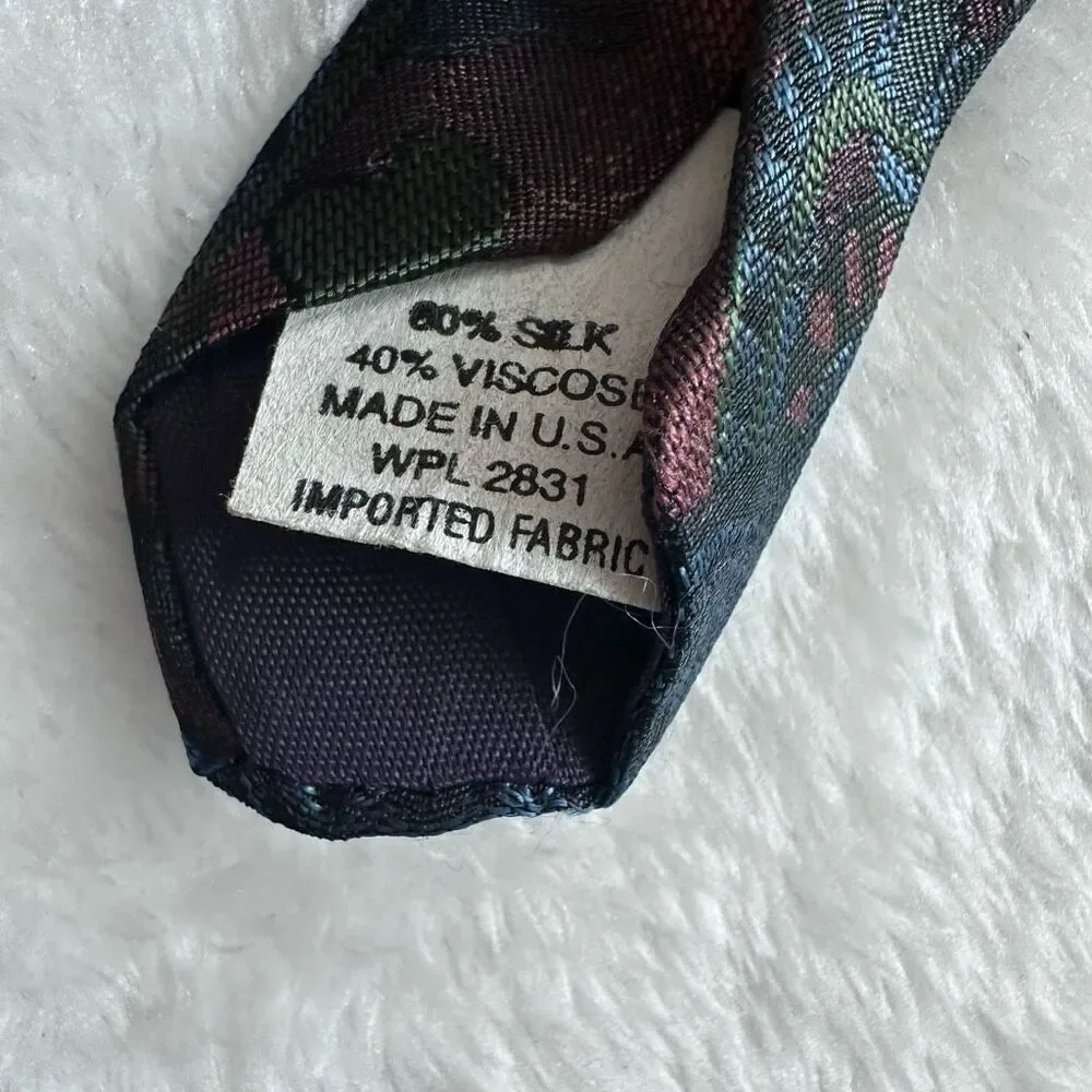 Vintage‎ Stringbeans Men's Skinny Necktie Dark Jewel Tones Abstract Print Retro
